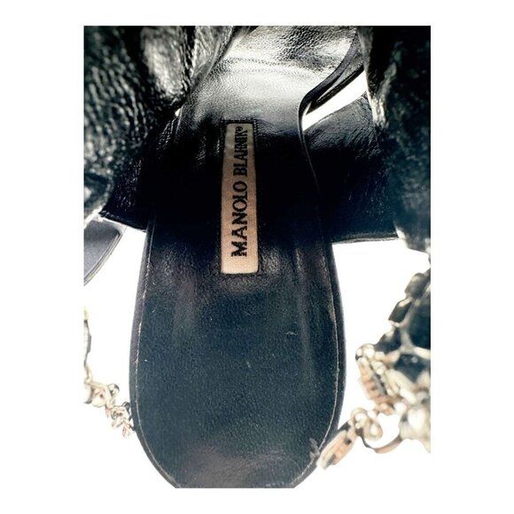 Manolo Blahnik Satin Crystal Embellished Sandal Heels - Picture 10 of 14